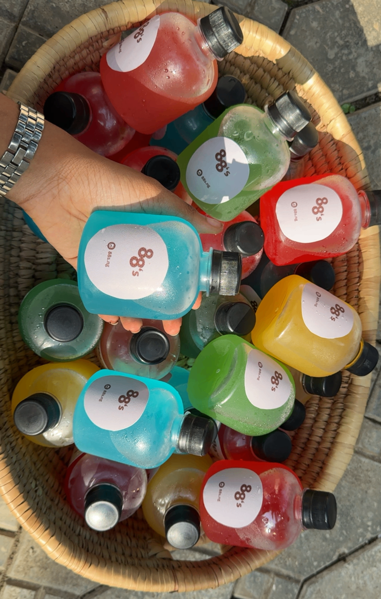 88's bottled mocktail collection in a basket